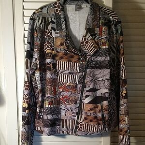 Dolcezza Simply Art jungle print zip jacket long sleeve sz LG 2 zip pockets